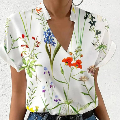 Floral V-Neck Blouse for Women