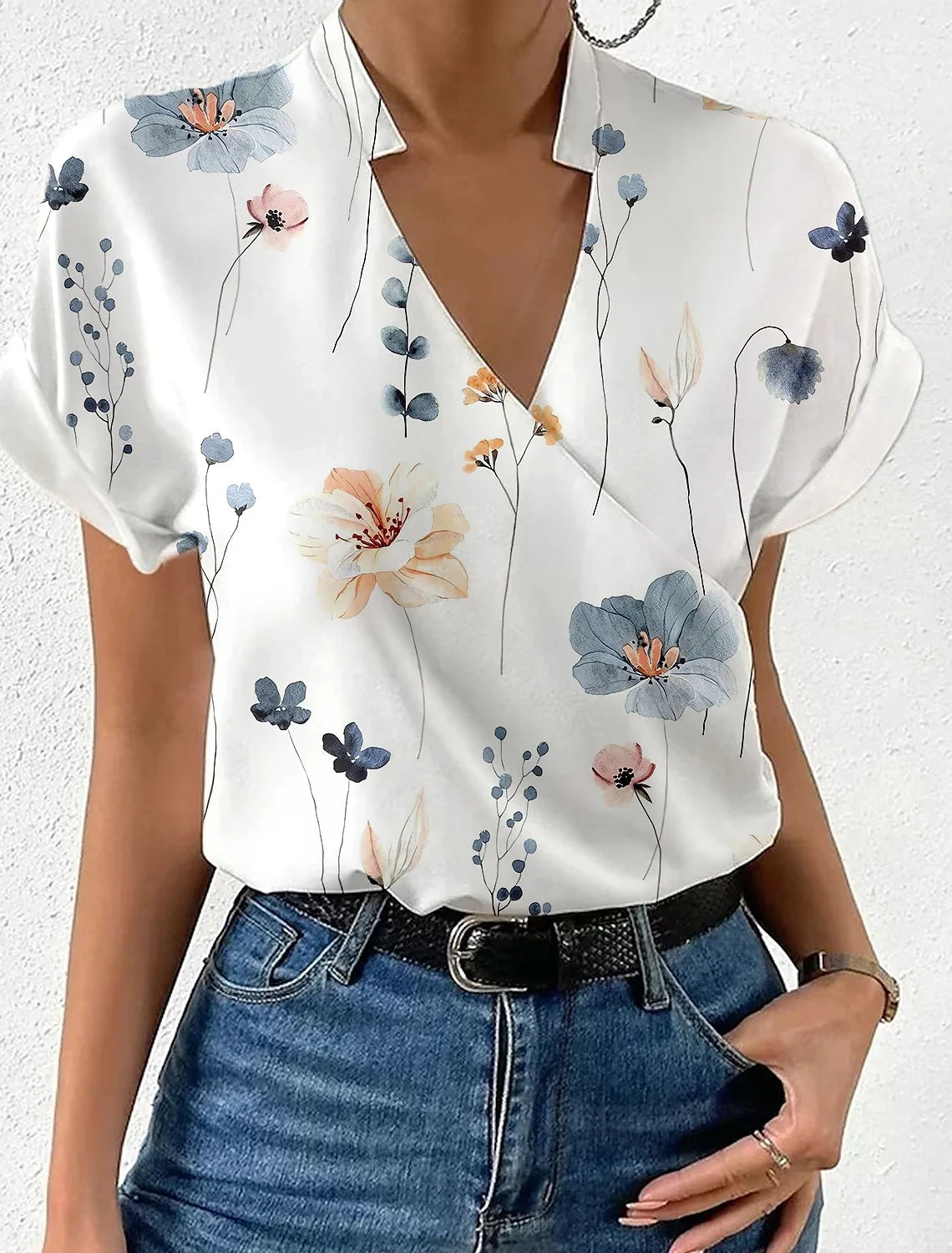 Floral V-Neck Blouse for Women