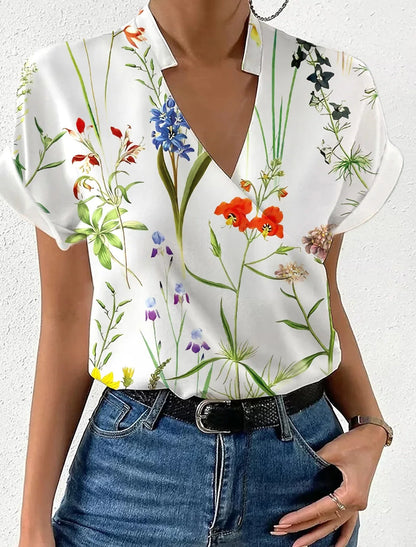 Floral V-Neck Blouse for Women