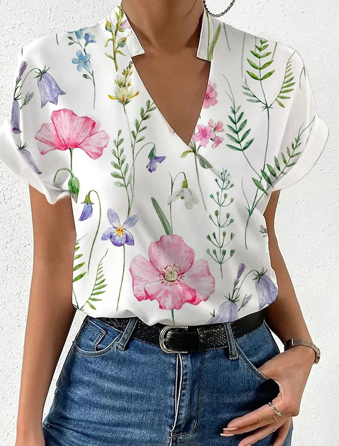 Floral V-Neck Blouse for Women